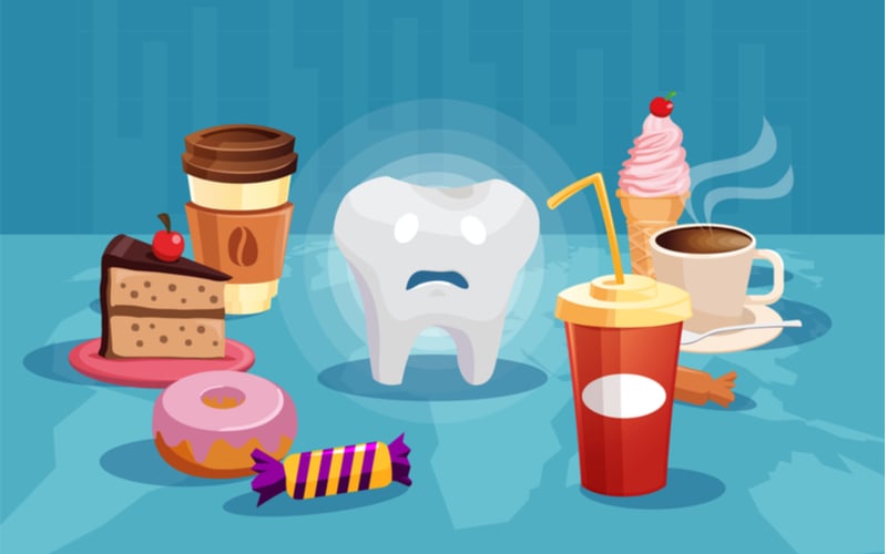 Tooth surrounded by junk food graphic